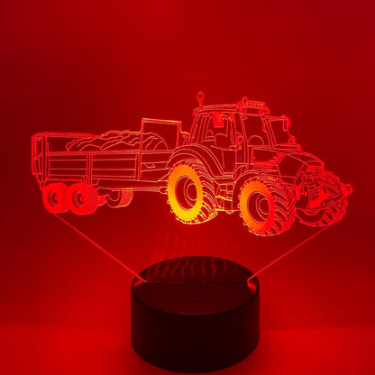 3D tractor lamp met verschillende voetopties, stijlvol voor nachtkastje of bureau.