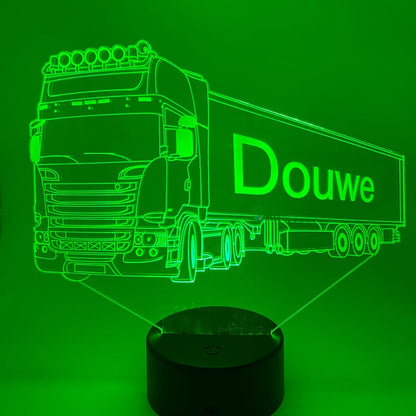 Gepersonaliseerde 3D LED lamp vrachtwagen met naam – uniek cadeau voor vrachtwagenchauffeurs of kinderen.