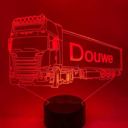 Gepersonaliseerd 3D LED lamp vrachtwagen cadeau – uniek geschenk met naam voor chauffeurs of truckfans