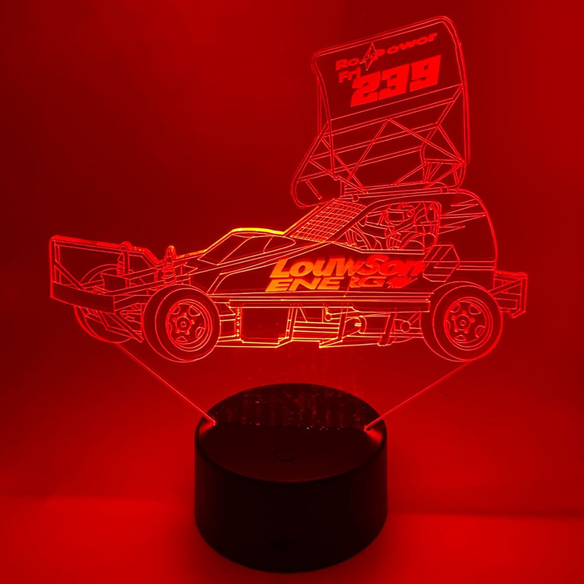 3D LED lamp met eigen racewagen ontwerp en naam of tekst