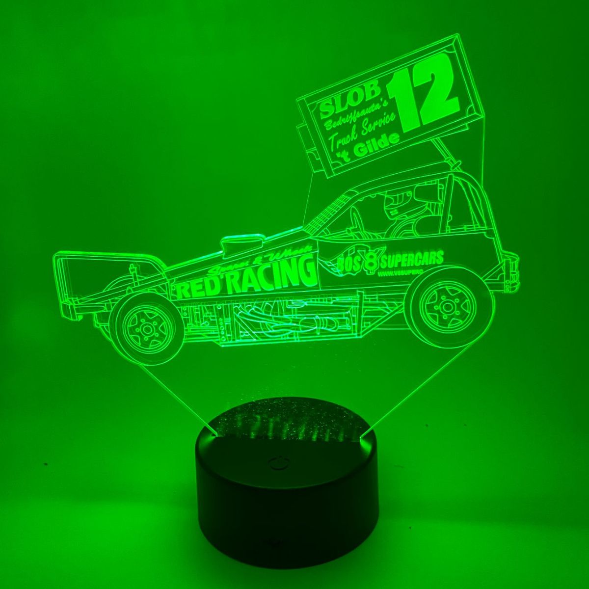 Unieke 3D LED lamp met race auto foto omgezet naar lijnontwerp