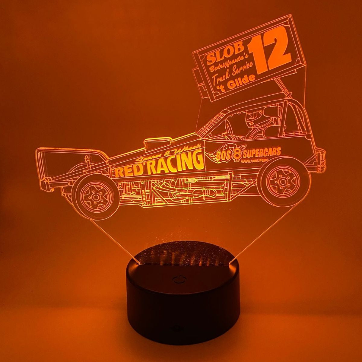 Stoere 3D LED lamp voor racefans en autosportliefhebbers